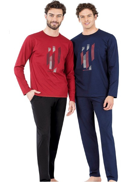 6063 Erkek Uzun Kollu Bisiklet Yaka Pijama Takımı-Lacivert fırsatları