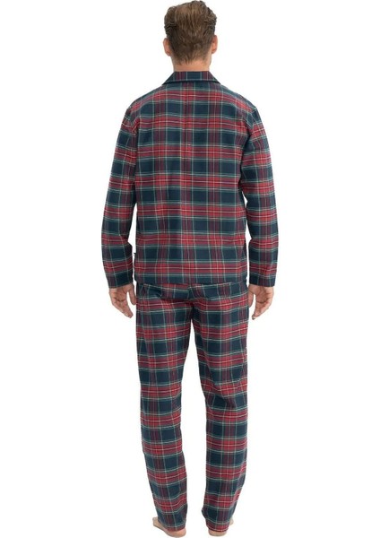 18852 Erkek Uzun Kollu Önden Düğmeli Gömlek Pijama Takım-Bordo fiyatları