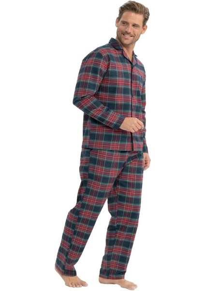 18852 Erkek Uzun Kollu Önden Düğmeli Gömlek Pijama Takım-Bordo modelleri