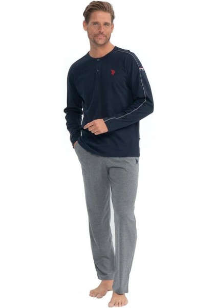 18836 Erkek Uzun Kollu Yuvarlak Yaka Pijama Takımı-Lacivert