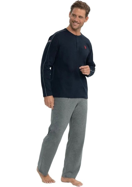 18836 Erkek Uzun Kollu Yuvarlak Yaka Pijama Takımı-Lacivert fiyatları