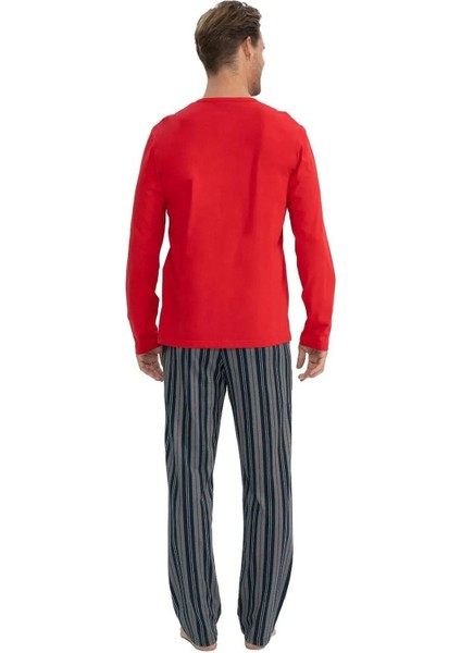 18843 Erkek Uzun Kollu Yakası Düğmeli Pijama Takım-Kırmızı fırsatları