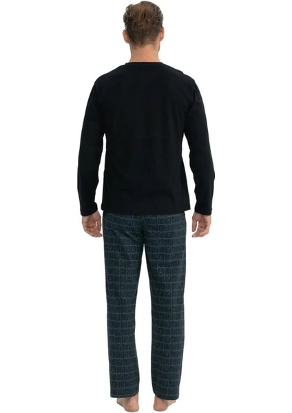 18853 Erkek Uzun Kollu Yakası Düğmeli Pijama Takım-Siyah fiyatları