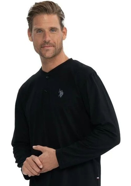 18853 Erkek Uzun Kollu Yakası Düğmeli Pijama Takım-Siyah modelleri