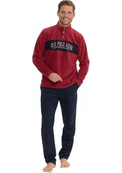 18826 Erkek Polar Uzun Kollu Dik Yaka Rahat Ev Giyim-Bordo