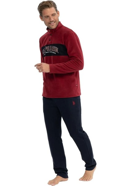 18826 Erkek Polar Uzun Kollu Dik Yaka Rahat Ev Giyim-Bordo fırsatları