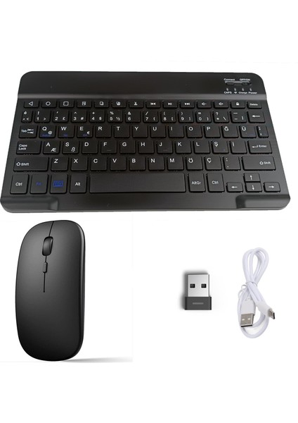 MT82 Kablosuz Bluetooth + USB Wifi Şarjlı Klavye Mouse Seti Ultra Ince Taşınabilir Türkçe Q Klavye