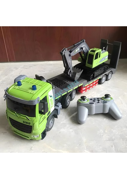 2.4ghz Uzaktan Kumandalı 1:12 Ölçek Işıklı ve Sesli Kepçe Taşıyan Tır - Oyuncak 3.7V Şarjlı Kepçe ve Tır