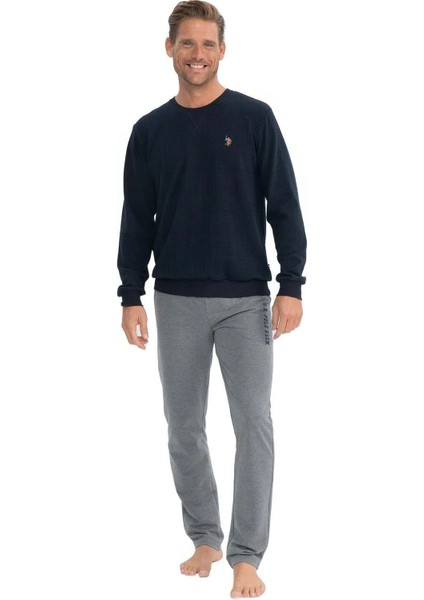 18817 Erkek Uzun Kollu Yuvarlak Yaka Rahat Ev Giyim-Lacivert