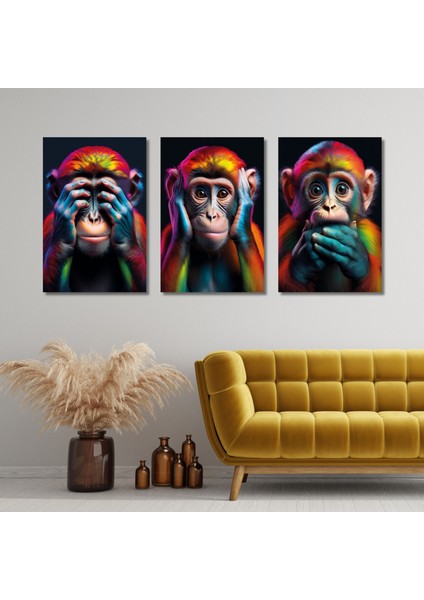 3'lü Kanvas Tablo Seti Üç Maymun Görmedim Duymadım Bilmiyorum