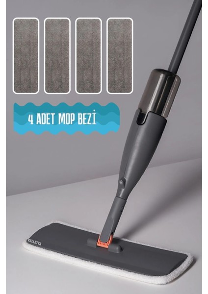 Tarantino Sprey Mop 360 Derece Dönen Su Püskürtmeli Spray Mop 4 Adet Mikrofiber Mop Bez