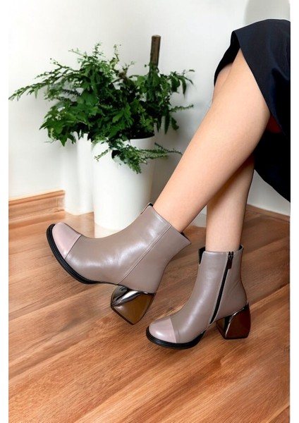 Kadın Vizon Hakiki Deri Topuklu Fermuarlı Bot Bootie K.165-034 fırsatları