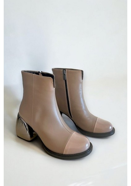 Kadın Vizon Hakiki Deri Topuklu Fermuarlı Bot Bootie K.165-034