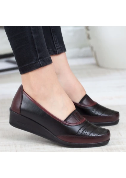 Kaof Shoes Kadın Bordo Klasik Ayakkabı Ortopedik Anne Ayakkabısı Anne Babet Ayakkabı Kadın Günlük Ayakkabı