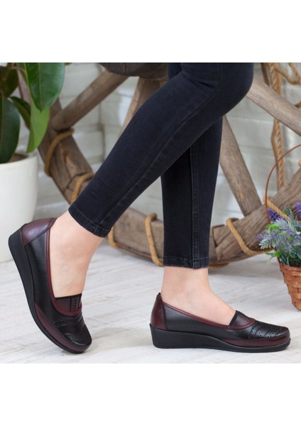 Kaof Shoes Kadın Bordo Klasik Ayakkabı Ortopedik Anne Ayakkabısı Anne Babet Ayakkabı Kadın Günlük Ayakkabı