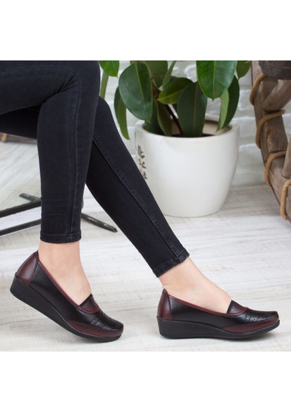 Kaof Shoes Kadın Bordo Klasik Ayakkabı Ortopedik Anne Ayakkabısı Anne Babet Ayakkabı Kadın Günlük Ayakkabı