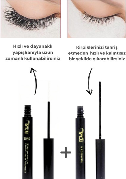 Ultra Güçlü Tekli & Bütün Takma Kirpik Yapıştırıcı & Sökücü 2li Set-Eyelash Bond & Remover