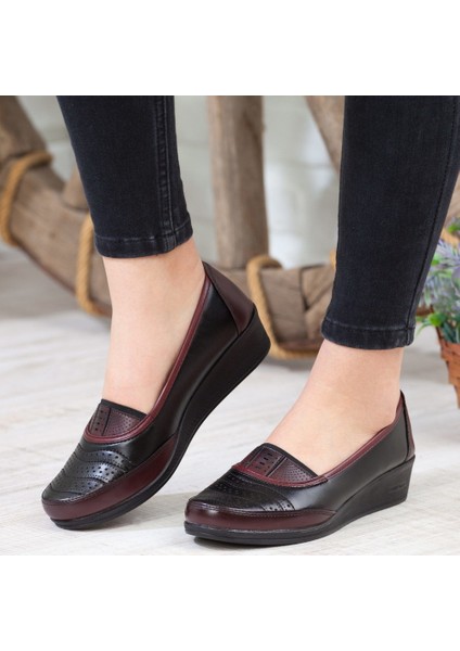 Kaof Shoes Kadın Bordo Klasik Ayakkabı Ortopedik Anne Ayakkabısı Anne Babet Ayakkabı Kadın Günlük Ayakkabı