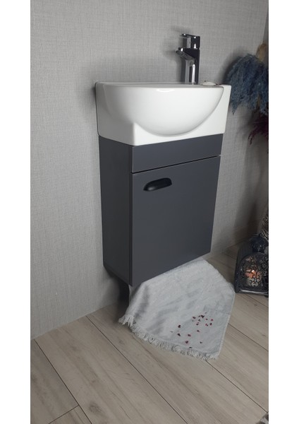 28*45 AdaGrup ANTRASİT Mini Banyo Dolabı ve Lavabo