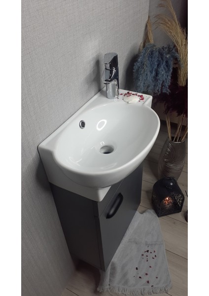 28*45 AdaGrup ANTRASİT Mini Banyo Dolabı ve Lavabo