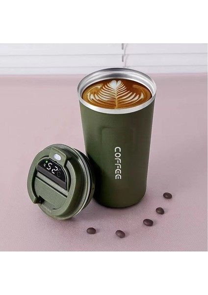 Chunkyated Yeni Akıllı Sıcaklık Ölçümü 304 Paslanmaz Çelik Kahve Fincanı Çift Katmanlı Vakum Termos Taşınabilir Araba Su Bardağı Eşlik Eden Bardak 510 ml (Yurt Dışından)
