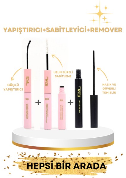 3'lü Kirpik Yapıştırıcı Seti - Kirpik Yapıştırıcı & Sabiyleyici & Remover, Eyelash Glue & Remover