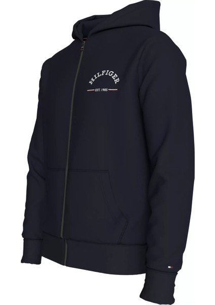 Tommy Hilfiger Erkek Roundall Hooded Zıp Through Sweatshirt-Lacivert