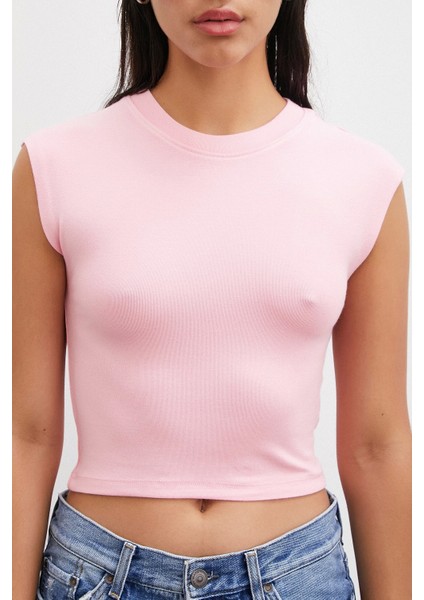 Sıfır Kol T-Shirt Pembe