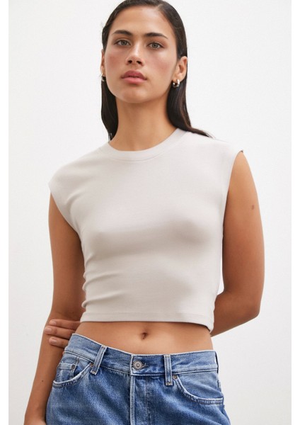 Sıfır Kol T-Shirt Vizon