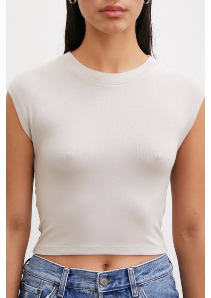 Sıfır Kol T-Shirt Vizon