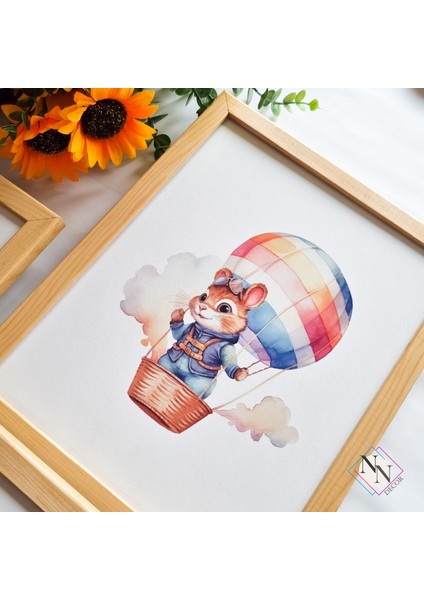 Balon Temalı 3'lü Set - Aslan, Ayı, Sincap - Doğal Ahşap Çerçeveli, Bebek & Çocuk Odası Tablo Seti indirimleri