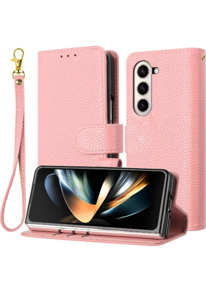 Samsung Galaxy Z Için Telefon Kılıfı Fold 6 Cüzdan Pu Deri Litchi Desen (Yurt Dışından)