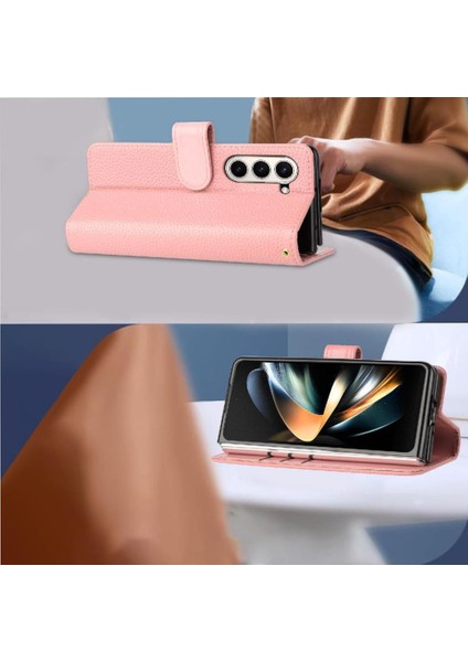 Samsung Galaxy Z Için Telefon Kılıfı Fold 6 Cüzdan Pu Deri Litchi Desen (Yurt Dışından) modelleri