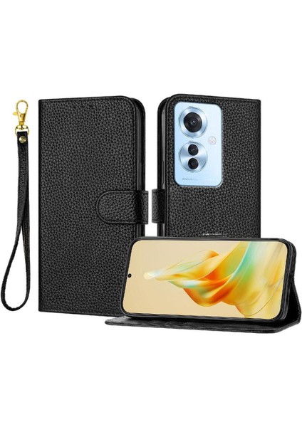 Oppo Phone 11F Pu Deri Litchi Desen Kart Yuvaları Tutucu Için Telefon Kılıfı (Yurt Dışından)