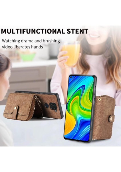 Xairedmi Redmi Not 9 4g Premium Deri Standı 7 Kart Yuvaları Kordon Için Kılıf (Yurt Dışından)