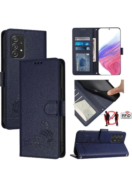 Samsung Galaxy Için Kılıf A52S 5g Kart Yuvası Tutucu Kickstand Kedi Rfıd Cüzdan (Yurt Dışından)