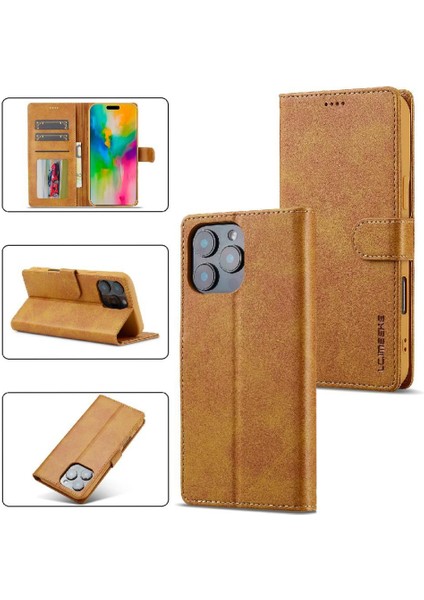 YH Market Tutucu Kart Yuvaları ile IPhone 16 Pro Için Flip Case Cüzdan Buzağı Doku (Yurt Dışından)