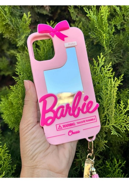 iPhone 14 Pro Max Uyumlu Aynalı Ponponlu Barbie Silikon Kılıf