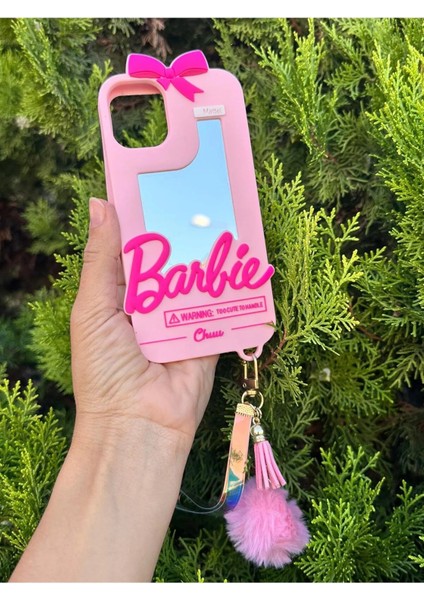 iPhone 14 Pro Max Uyumlu Aynalı Ponponlu Barbie Silikon Kılıf