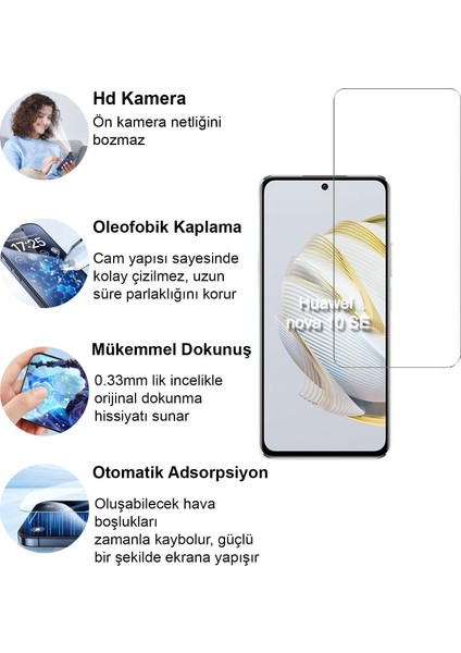 Huawei Nova 10 Se Kırılmaz Cam Şeffaf 0.3mm Kılıf Dostu Temperli Ekran Koruyucu