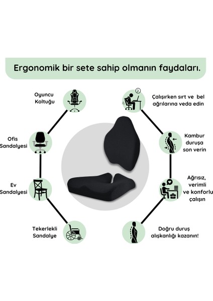 Ergonomik Oturma Minderi & Ortopedik Visco Bel Yastık Seti indirimleri