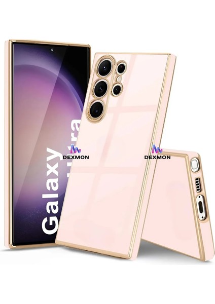 Samsung Galaxy S24 Ulltra Uyumlu Kılıf Kamera Korumalı Arkası Renkli Kenarları Parlak Dore Tasarım Kapak
