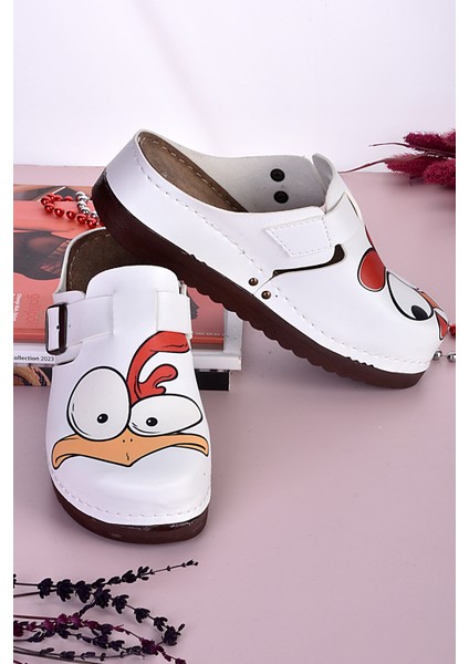 3002 Şaşkın Horoz Ve Tavuk Desenli Anatomik Terlik