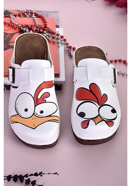 3002 Şaşkın Horoz Ve Tavuk Desenli Anatomik Terlik modelleri
