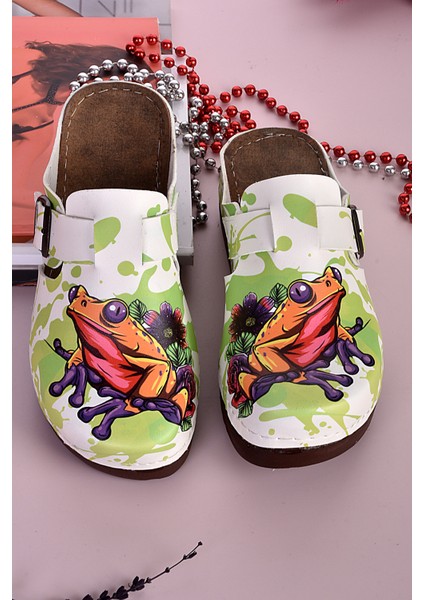 3014 Turuncu Kurbağa Desenli Anatomik Terlik modelleri