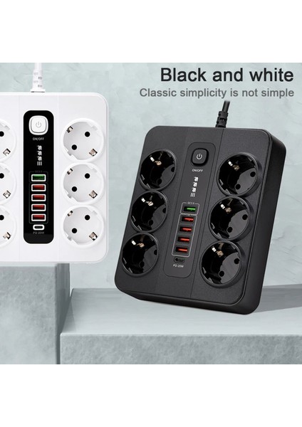 Akım Korumalı 3000 W 10 Amper 6 Lı Priz 2 Metre Uzatma Kablosu Çoklu Priz 5 USB 1 Type C modelleri