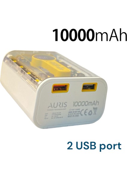 Powerbank 10000 Mah 22.5W Pd 2 Port USB LED Şarj Göstergeli 3'lü Kablolu Fast Hızlı Şarj USB C/type C Şarjdan Dolum