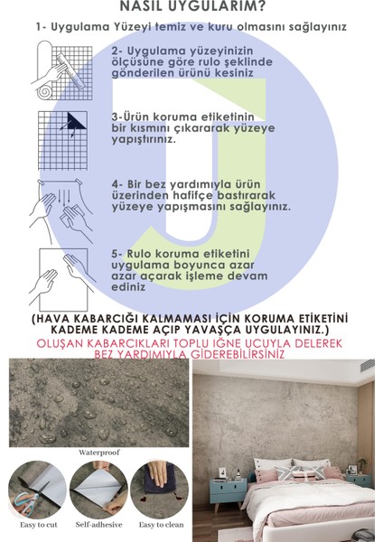 Kendinden Yapışkanlı Çimento Görünümlü Mutfak Banyo Duvar Dolap Masa Kaplama 60cmx500cm