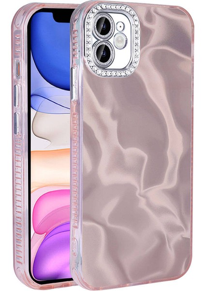 - Apple iPhone 12 - Kılıf Airbagli Parlak Taş Detay Tasarımlı Esila Kapak - Pembe