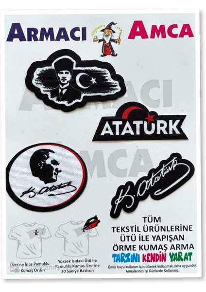 Armacı Amca Ütü Ile Yapışan 4 Adet Örme Kumaş Arma Yırtık Kapatıcı Pratik Yama Tekstil Patch Türkiye Vatan Şanlı Bayrak Gazi Mustafa Kemal Atatürk